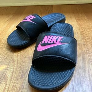 Nike Black and Pink Slides